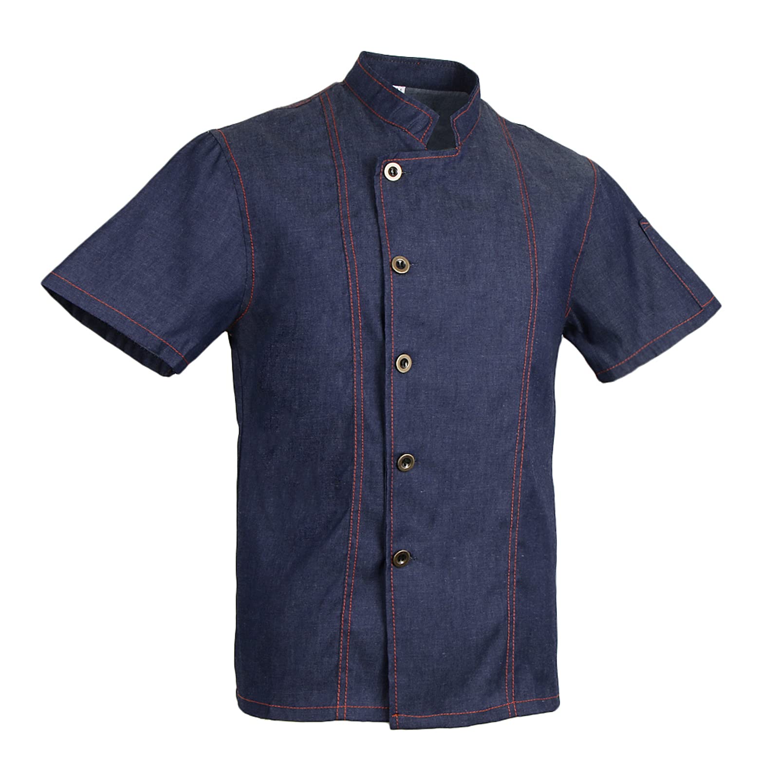 Giacca da cuoco in denim unisex, a maniche corte, divisa da cucina, blu, M
