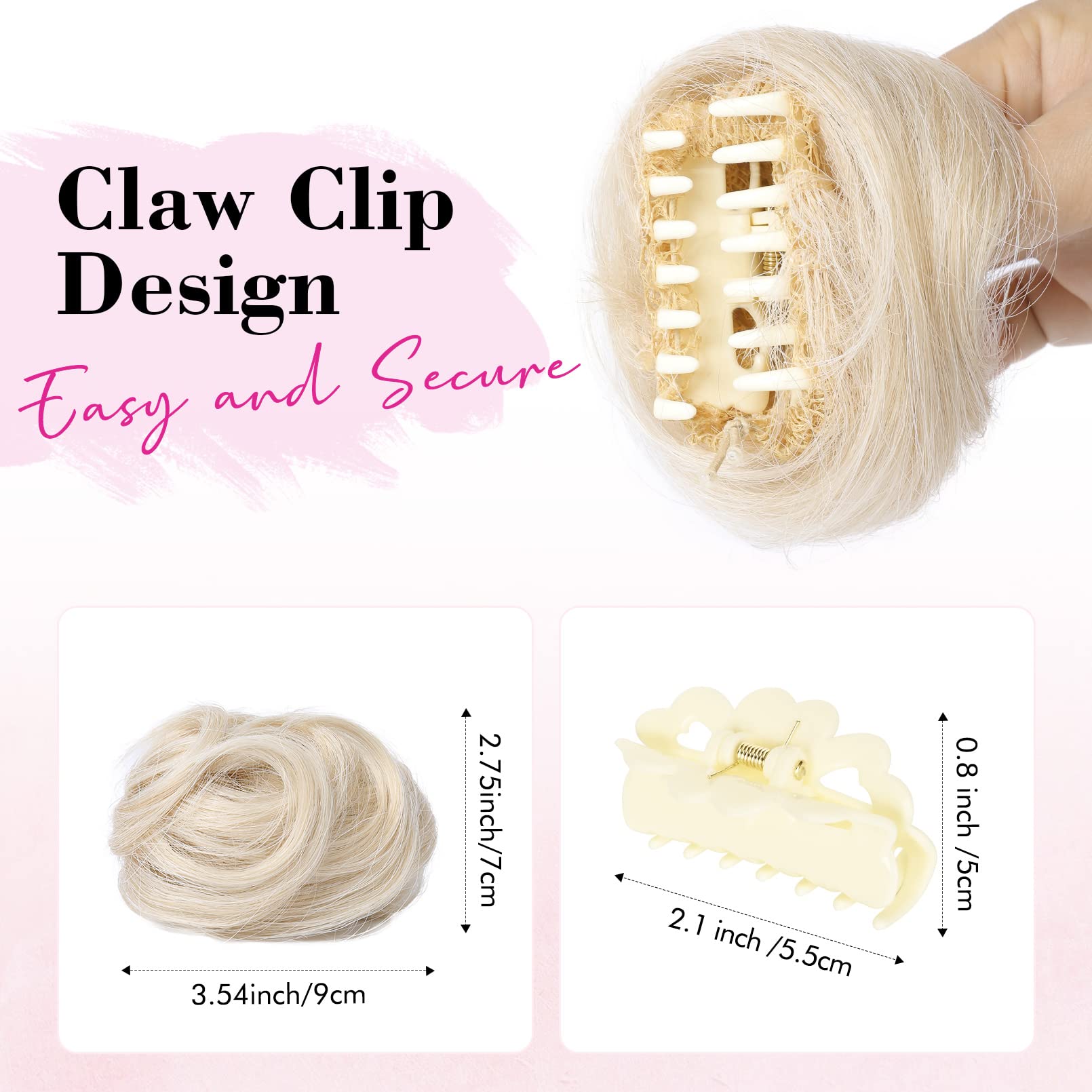 REECHO 2 PCS Mini Claw Clip in Messy & Cat Ears Hair Bun Extensions Wig Accessory Updo Hairpieces for Women Girls (Pack of 2-3.5" Wavy - Image 2