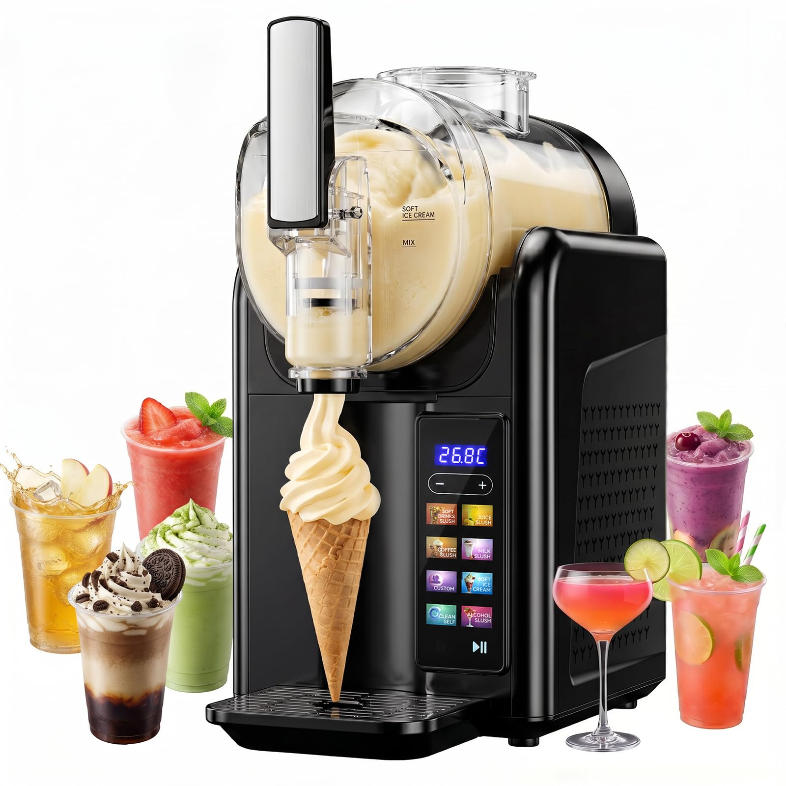 Slush Machine, 2L Slushie Maker Machine,slushy machine ice cream and slushie maker machine with LED display, 7 preset programs for ice cream, smoothies, milkshakes, slush cocktails and margaritas