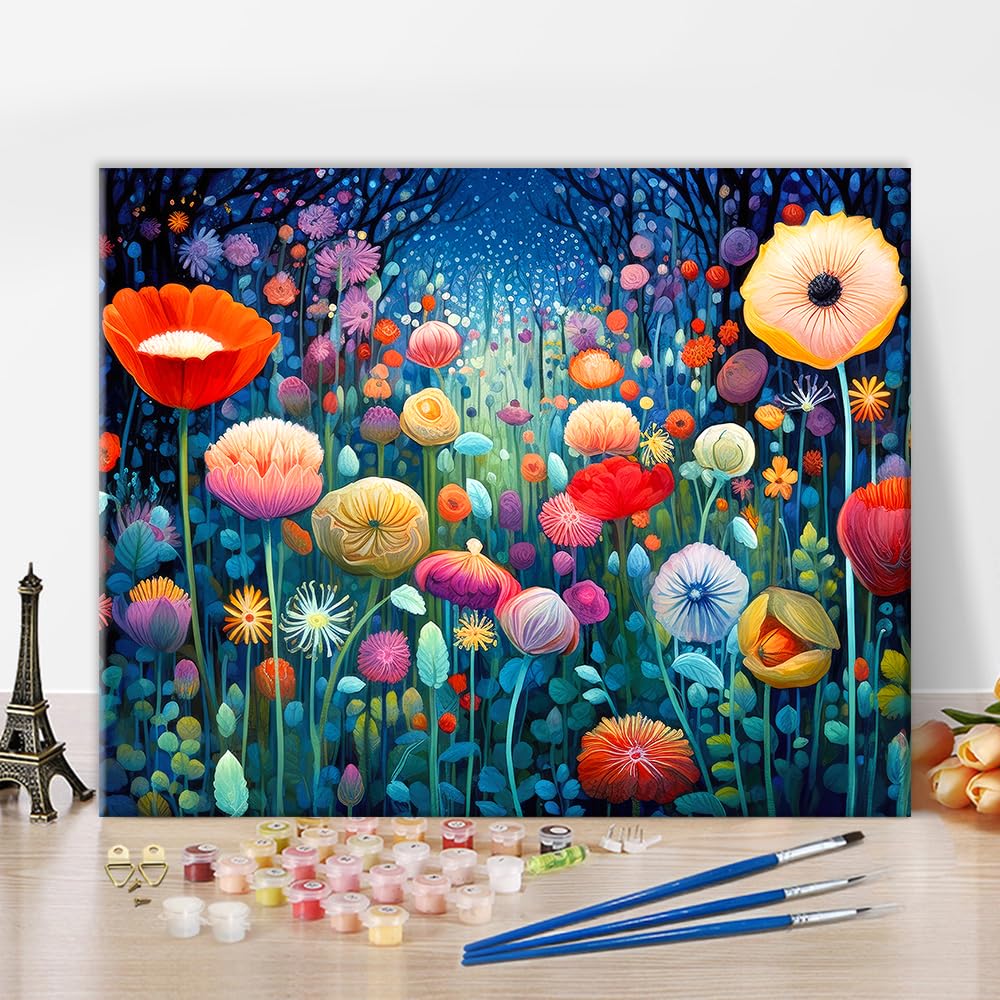 TISHIRON Paint by Numbers for Adults, Abstract Flowers Fantasy, Dreamy Flower Garden, Easy for Beginners, Retro Style, Family-Friendly Gift, Living Room Decoration, 40 x 50 cm Canvas
