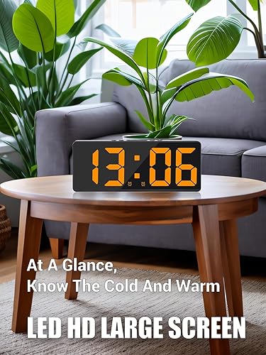 Miniatura 2 de Reloj despertador digital para dormitorios, con temperatura, 6 brillo ajustable, control de voz, alarma dual y repetición, 1224 horas y fecha, fácil