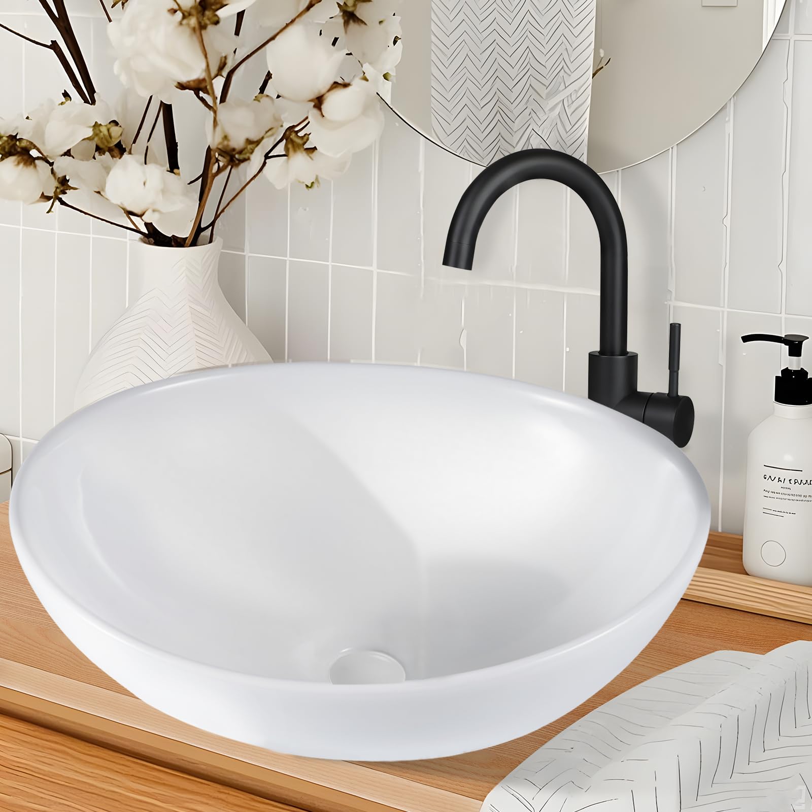 Lavabo para baño encimera - Cuadrado sobre encimera Blanco pequeño | suspendido con efecto loto