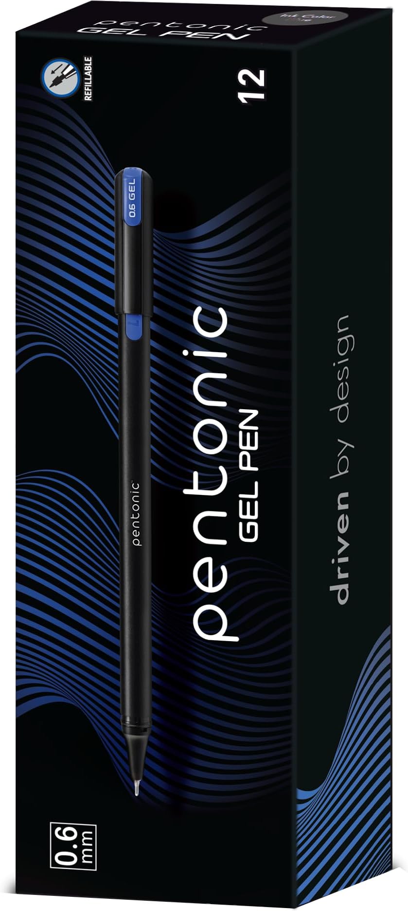 Gel Pen Box Pack | Tip Size 0.6 mm | Click Off Mechanism With Black Matte Finish Body | Quick Dry, Waterproof Ink For Smooth Writing Experience | Black Ink, Pack Of 12