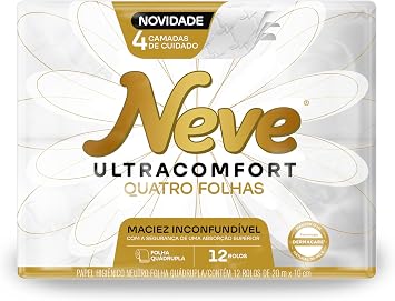Papel Higiênico Neve Ultracomfort Folha Quádrupla 20m - 12 Rolos