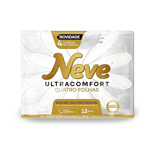 Neve Papel Higiênico Ultracomfort, Folha Quádrupla, 20m, 12 rolos Neve Papel Higiênico Ultracomfort, Folha Quádrupla, 20m, 12 rolos