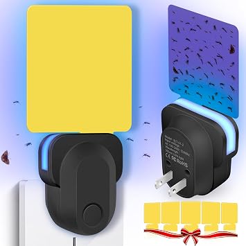 Indoor Plug-in Flying Insect Trap, Gnat & Fruit Fly Traps for House Indoor, 1 Device + 5 Refills Non-Toxic UV Light Fly Trap, Gnat Killer Bug Catcher - Black