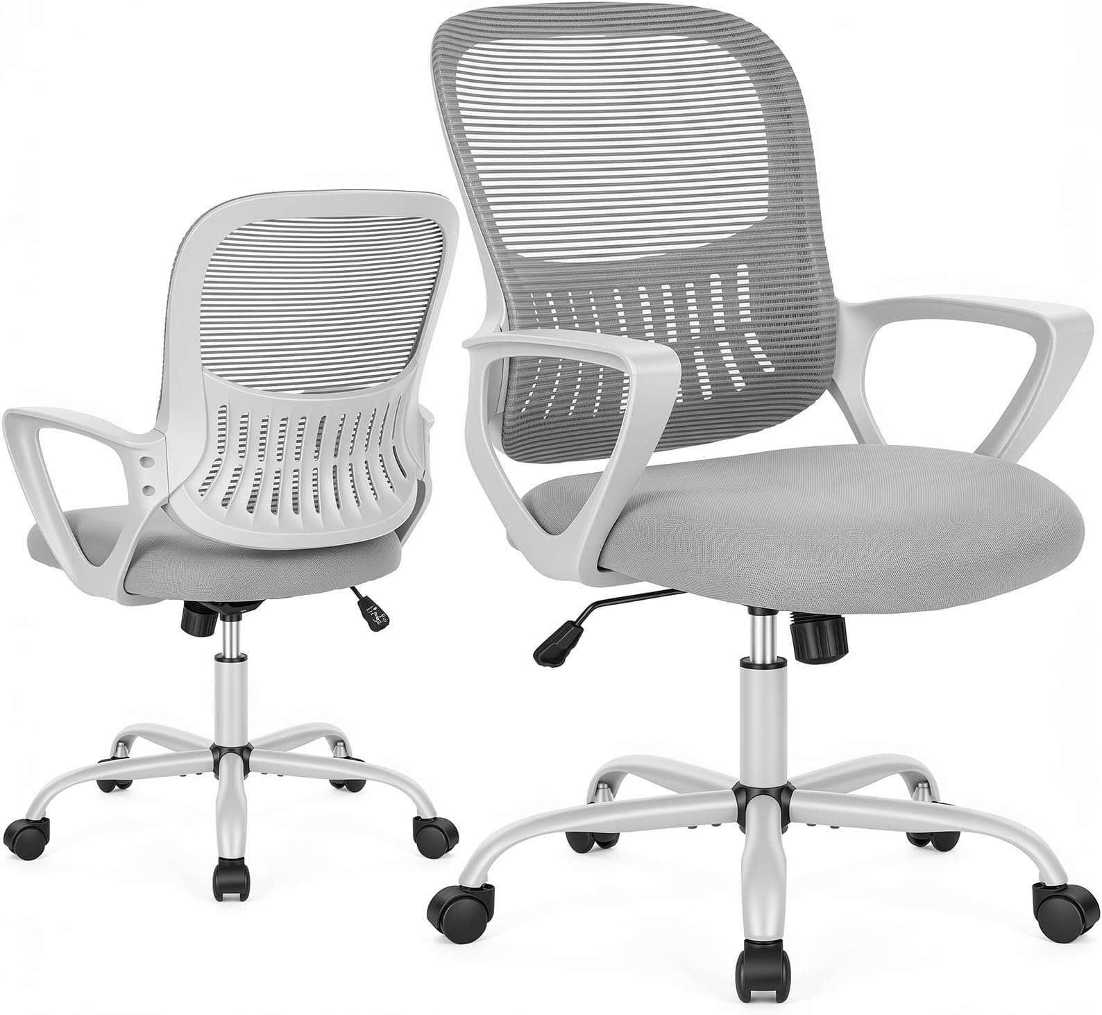 Sweetcrispy Office Computer Desk Managerial Executive Chair, Ergonomic Mid-Back Mesh Rolling Work Swivel Chairs with Wheels, Comfortable Lumbar Support, Comfy Arms for Home,Bedroom,Study,Student,Grey