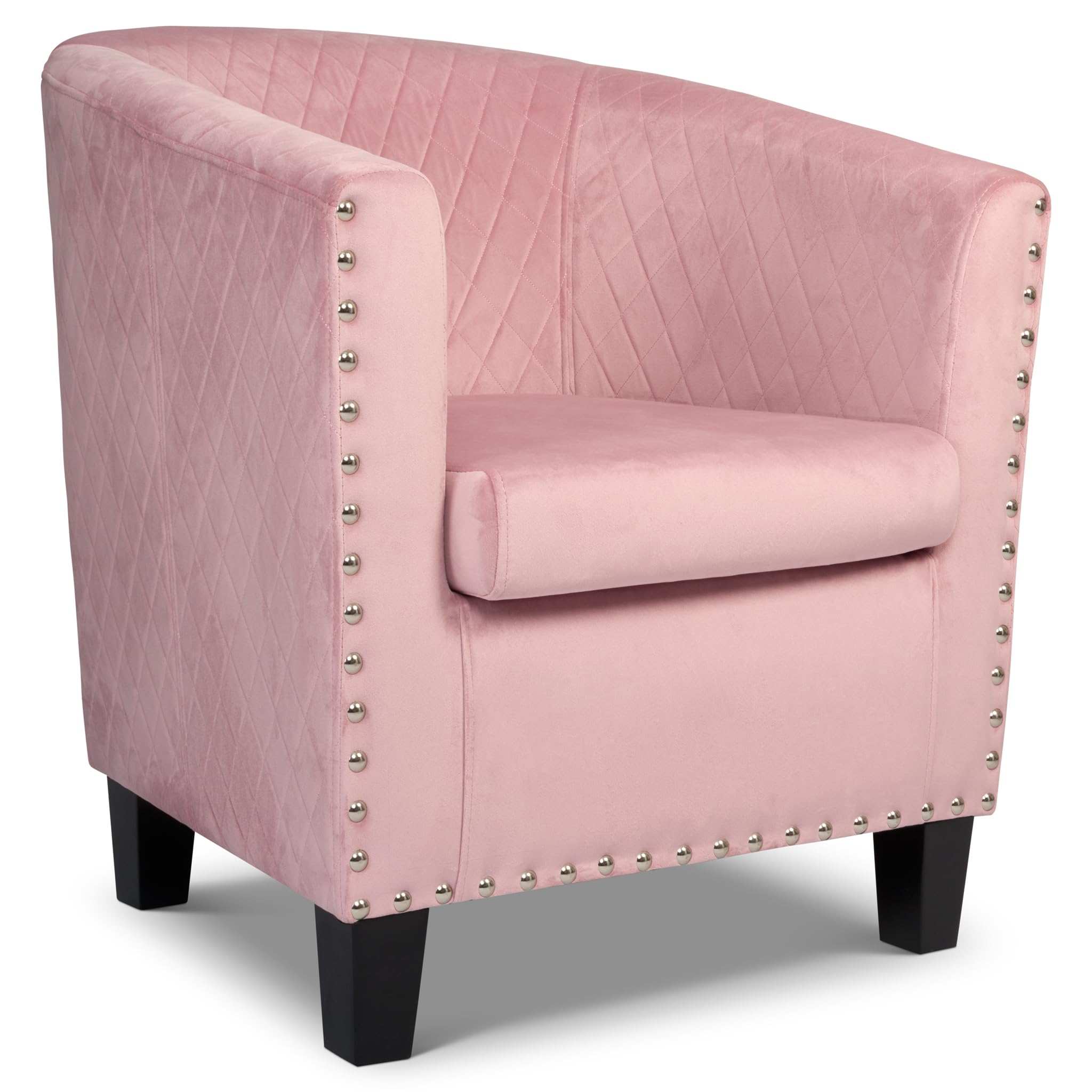 Bravich Velvet Tub Chair, Rose Pink Accent Armchair for Bedroom Living Room Dressing Table, Padded Vanity Chair with Tufted Back, Tapered Wooden Legs, Compact Single Occasional Chair