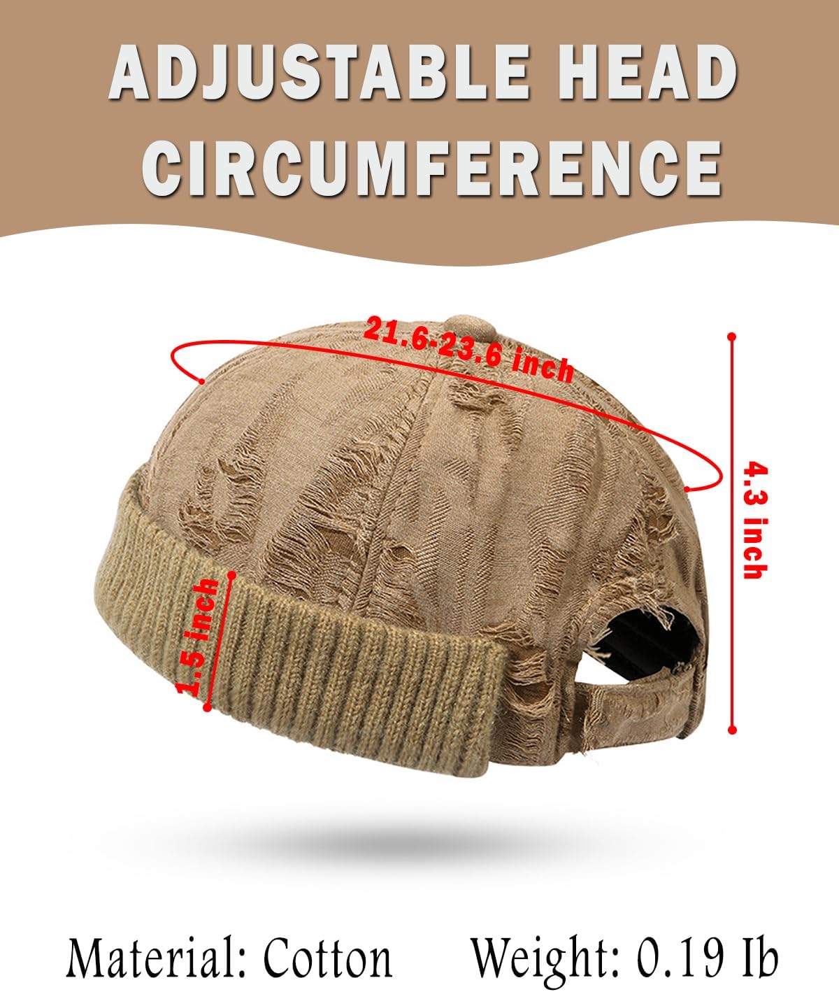Distressed Brimless Hat for Men Wash Cotton Skullcap Sailor Cap Rolled Cuff Beanie Hat