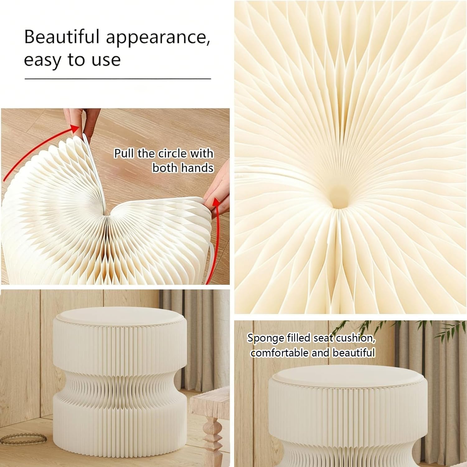 Folding Stool, 660lb Load Capacity Foldable Paper Stool - 15.7 Inch Modern Minimalist Stool for Living Room, Eco-Friendly Kraft Paper Honeycomb Design, Folds Flat to 1.2 Inch (brown A, 15.7in)