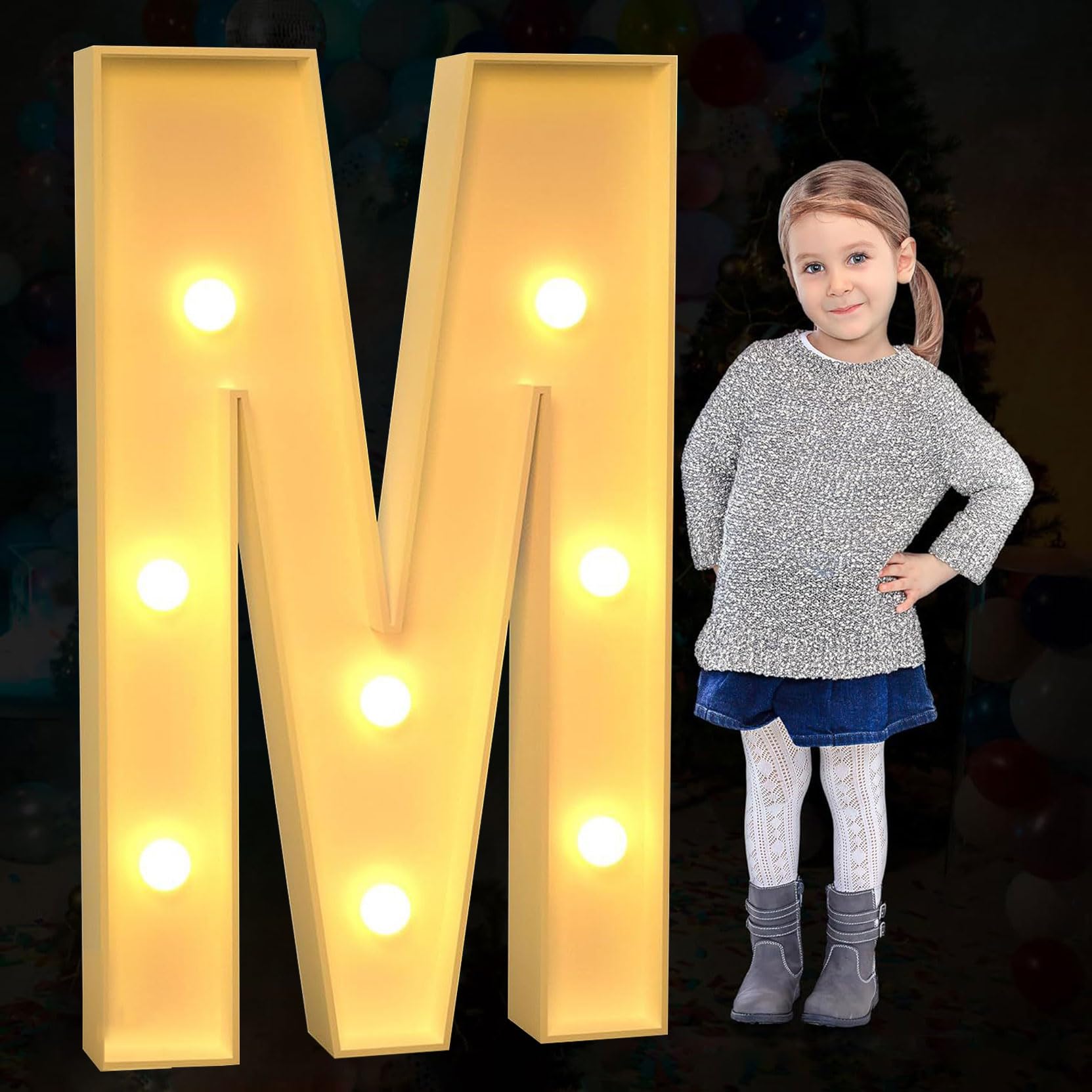 Large Marquee Letter Light Up, Decorative LED Alphabet Lights, Party Decor Pre-cut Foam Board Set for Wedding Birthday Holiday, Letter M, 120cm-4ft — image 1