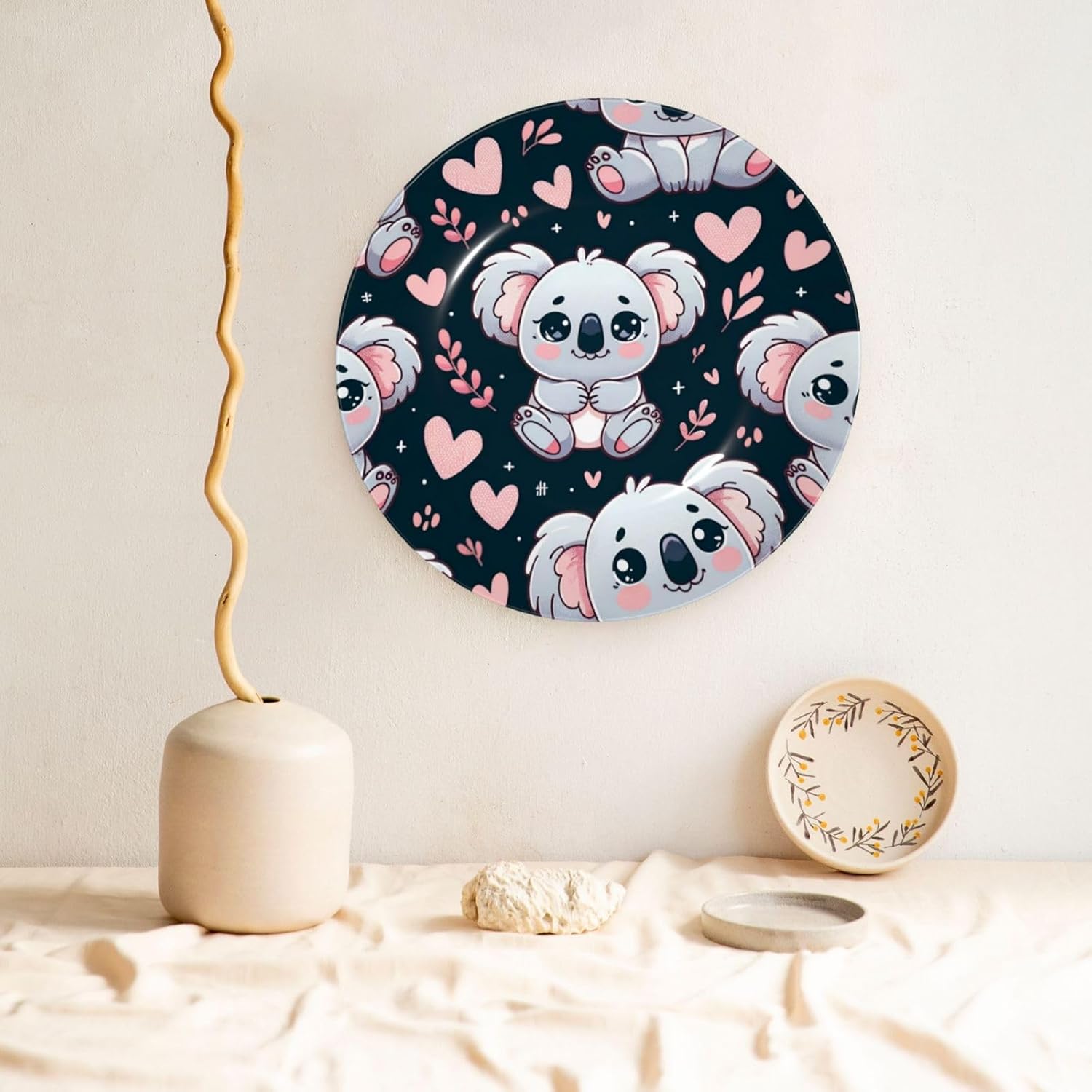Cute-Koala-Bear-Love 10 Inch Decorative Plate With Stand, Elegant Display Wall Plate For Home Decor