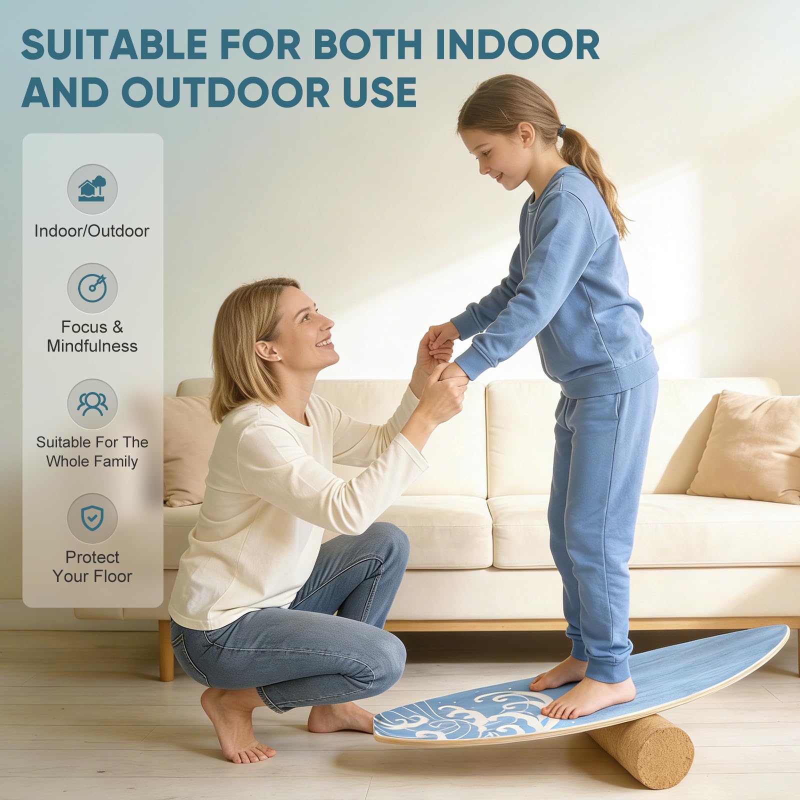 Surf Balance Board Trainer, Balanceboards Holz für Erwachsene Surf Core-Training, Fitness, Indoor Surfboard und Gleichgewichtsboard mit RolleHalbkugel und Balance Ball für Kinder Erwachsene