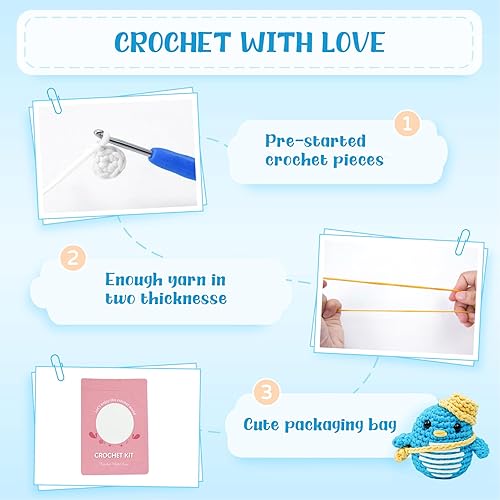 Miniatura 6 de Wadukud Kit de ganchillo para principiantes, kit de animales de ganchillo para adultos y niños, kit de inicio de ganchillo con tutoriales en video