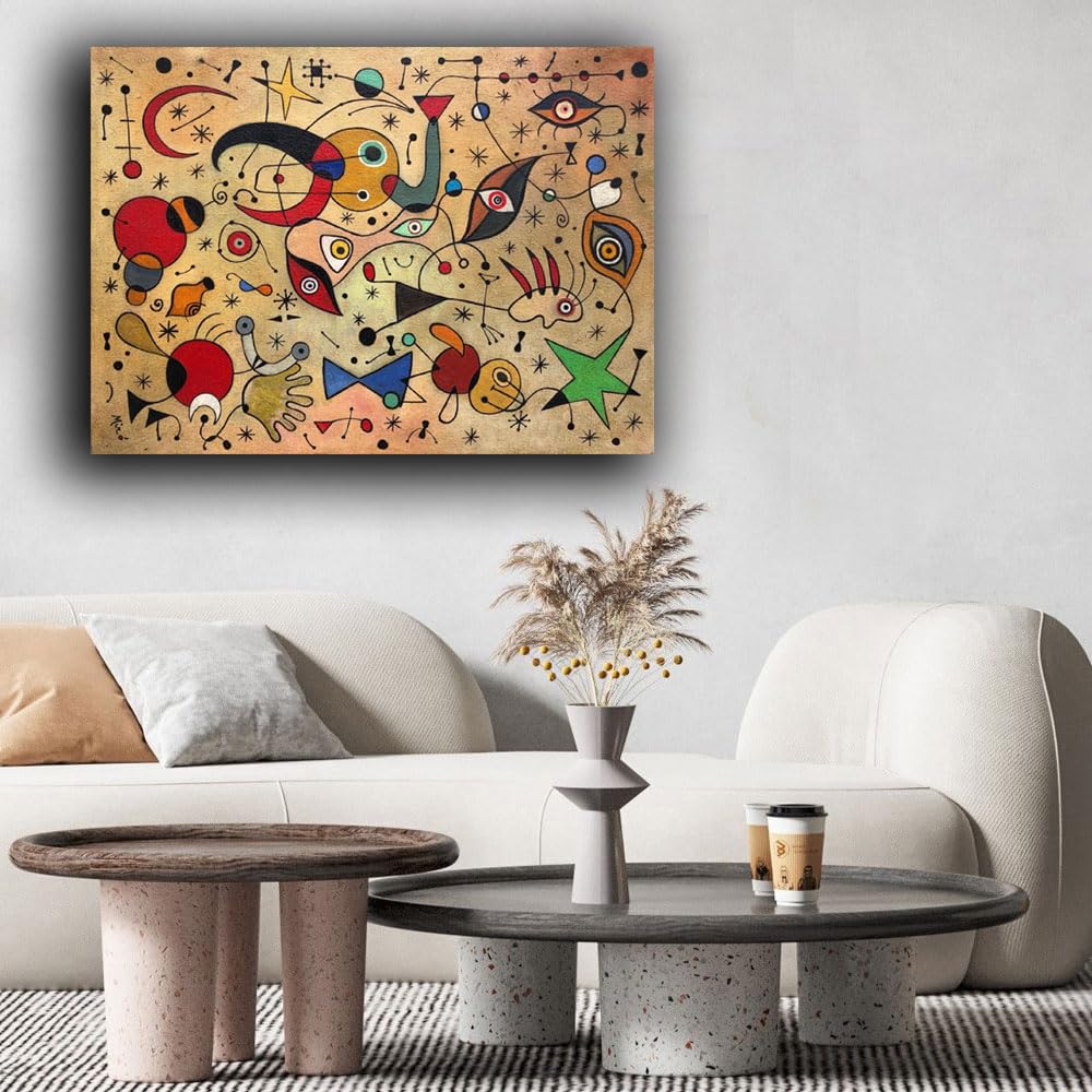 Printerland Quadro moderno stile MIRO Joan Mirò RIPRODUZIONE STAMPA SU TELA Quadri Moderni soggiorno Astratto Arte Cucina Sala Pranzo Ufficio Camera da letto (50x70 cm, 9)