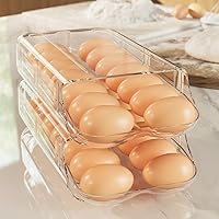 Vista 8 de theaoo - Soporte para huevos para nevera, contenedor automático enrollable para refrigerador, dispensador de huevos de plástico transparente
