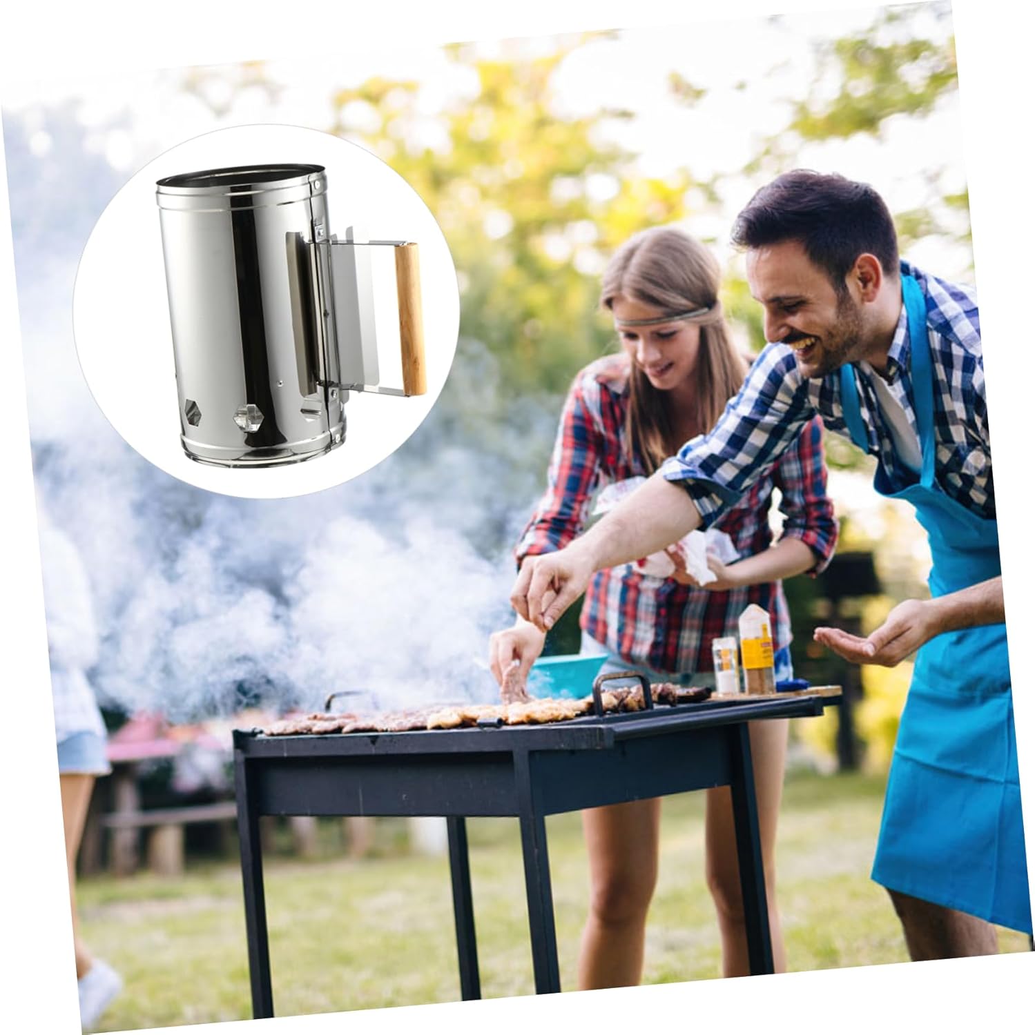 1pc Charcoal Chimney Starter Heat-Resistant Handle for Quick BBQ Ignition Stainless Steel Outdoor Fire Starter Barrel for Grilling Camping and Fire Pits