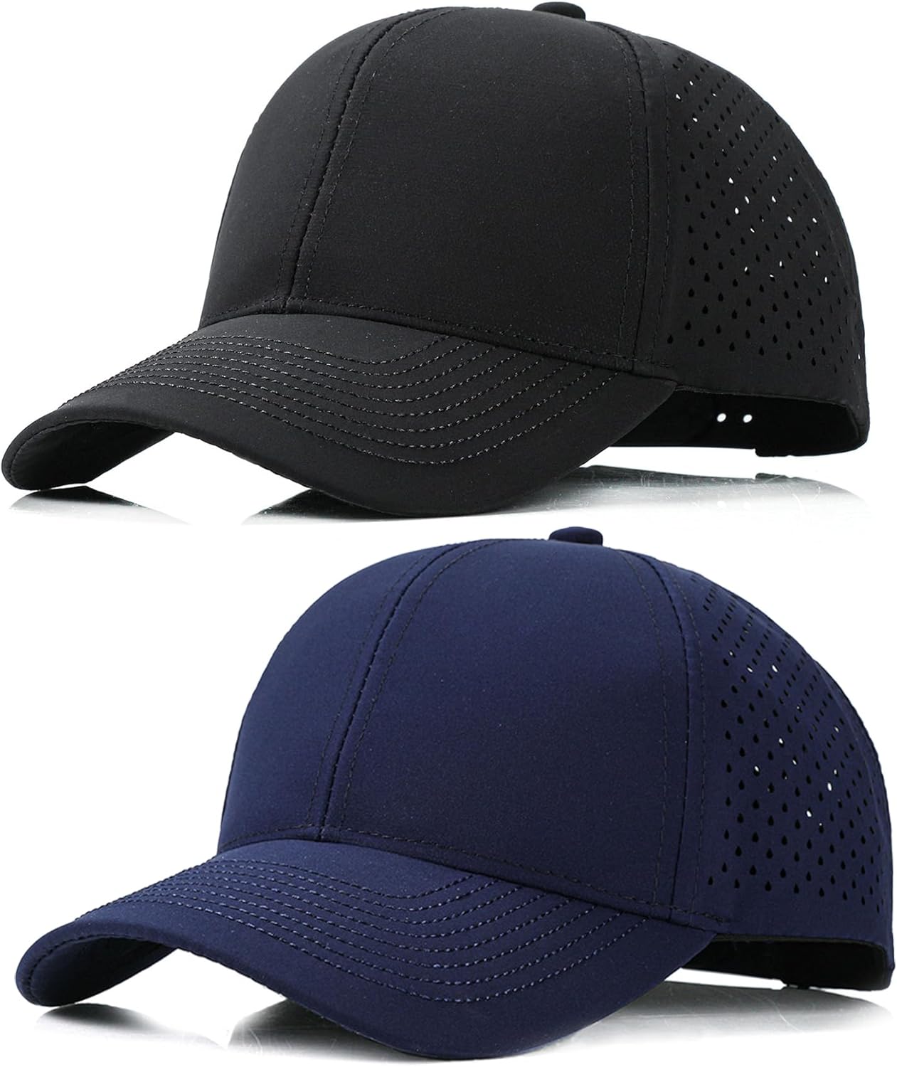 2 Pack Snapback Hats for Men Women, Quick Dry Mesh Baseball Caps for Running, Workouts, Adjustable Performance Hat
