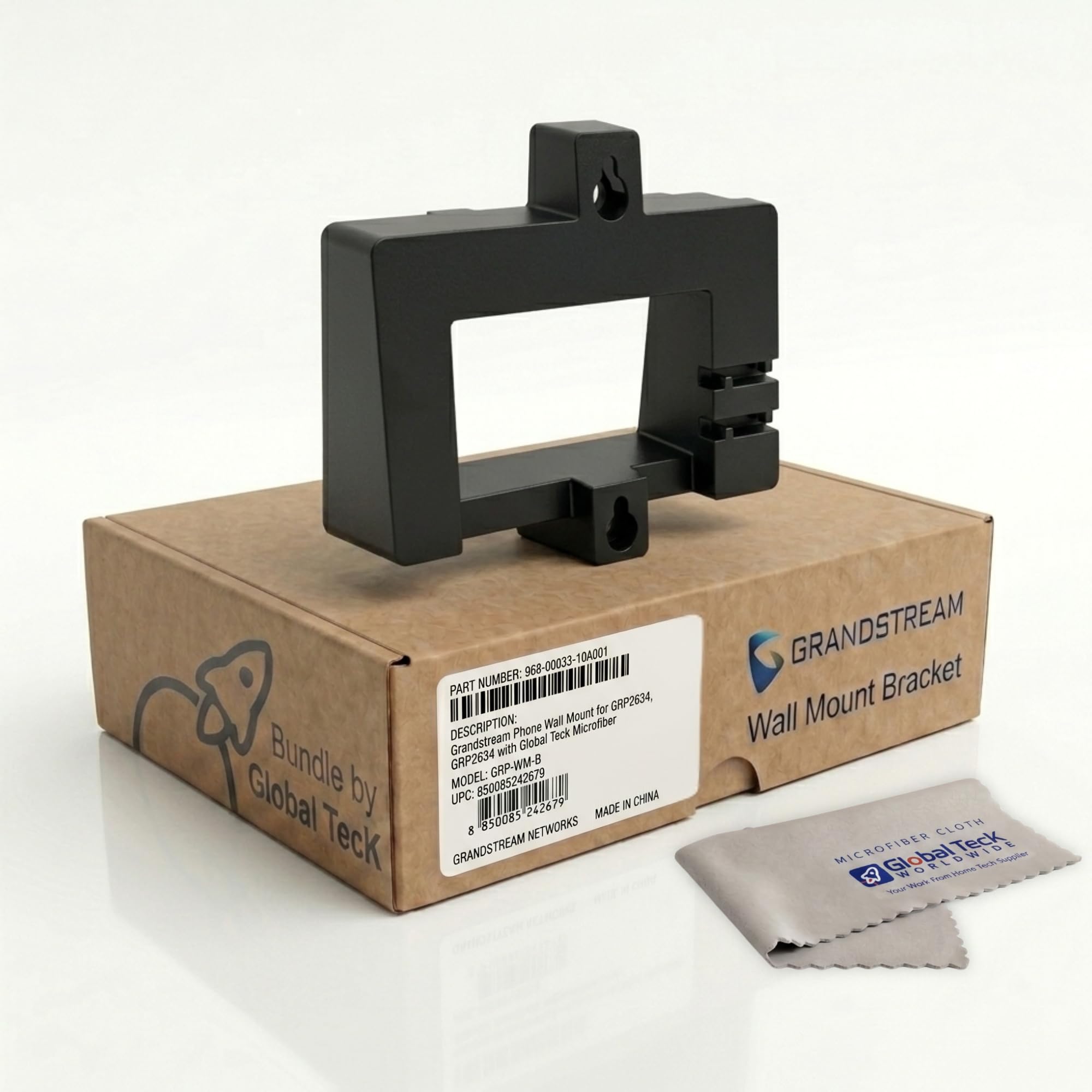 Grandstream Phone Wall Mount Bracket for GRP2624/GRP2634 Desk Phones Only, Secure Precision Fit for Clutter-Free Workstations, Easy Access, Part 968-00033-10A001 / GRP-WM-B, Global Teck Cloth