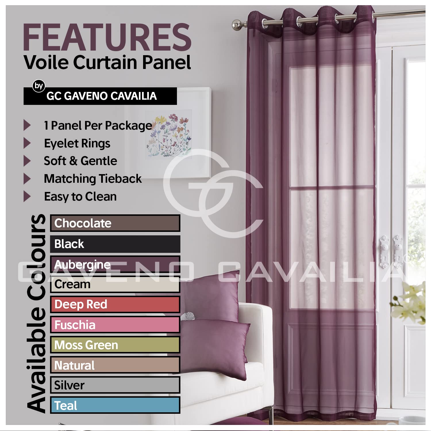 Coppia Tende Voile Sei Trasparenti Colore Sfuato Bianco e Grigio