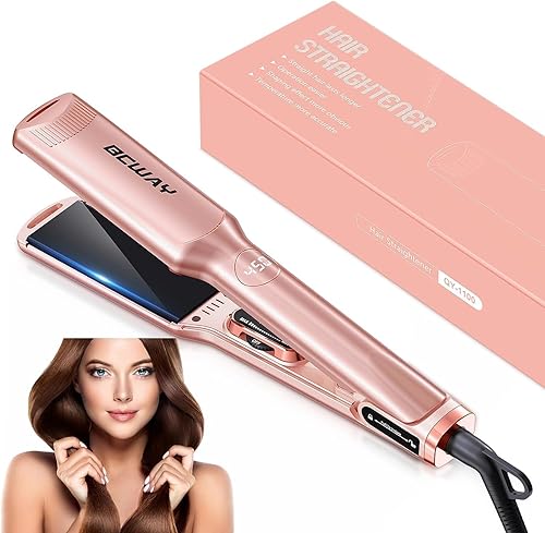 Bcway Plancha plana de 15 pulgadas de ancho para cabello con temperatura ajustable 250 F-450 F LCD digital y calentador PTC placas flotantes de