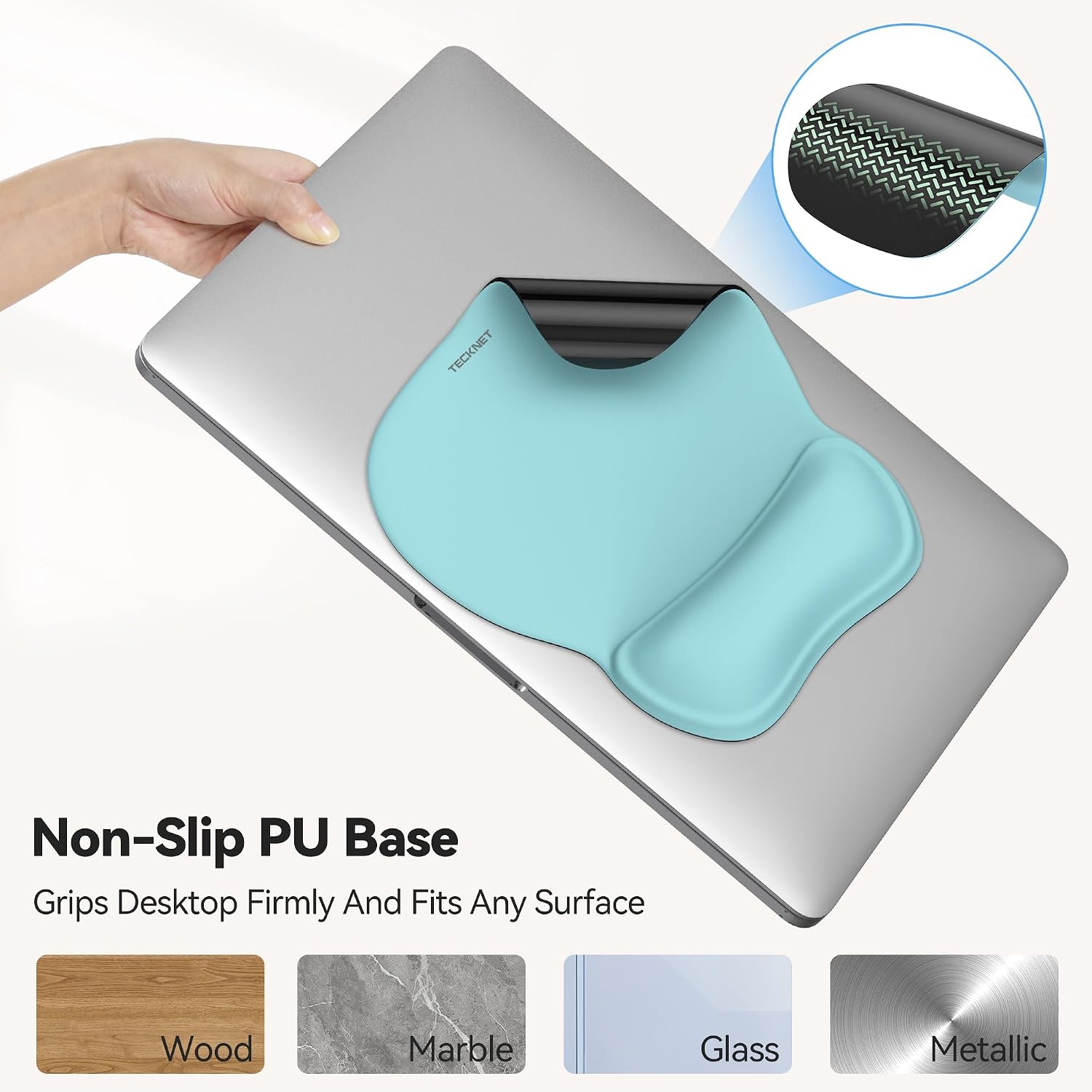 TECKNET Gel Ergonomic Mouse Pad with Wrist Rest, Non-Slip PU Base, LT.Blue image 5