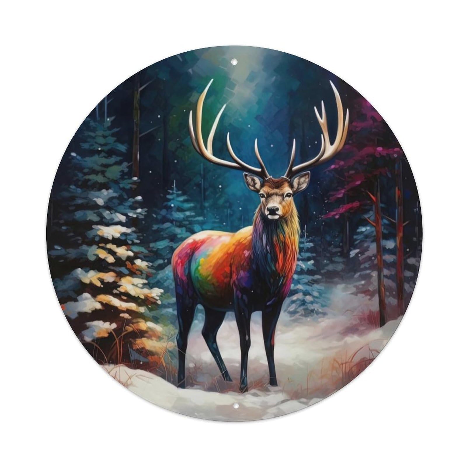 Animal Artwork Colourful Deer in The Snow Vintage Metal Tin Sign Plaque Wall Decor for Cafe, Club Bar, Office, Garden Metal Poster 8x8Inch