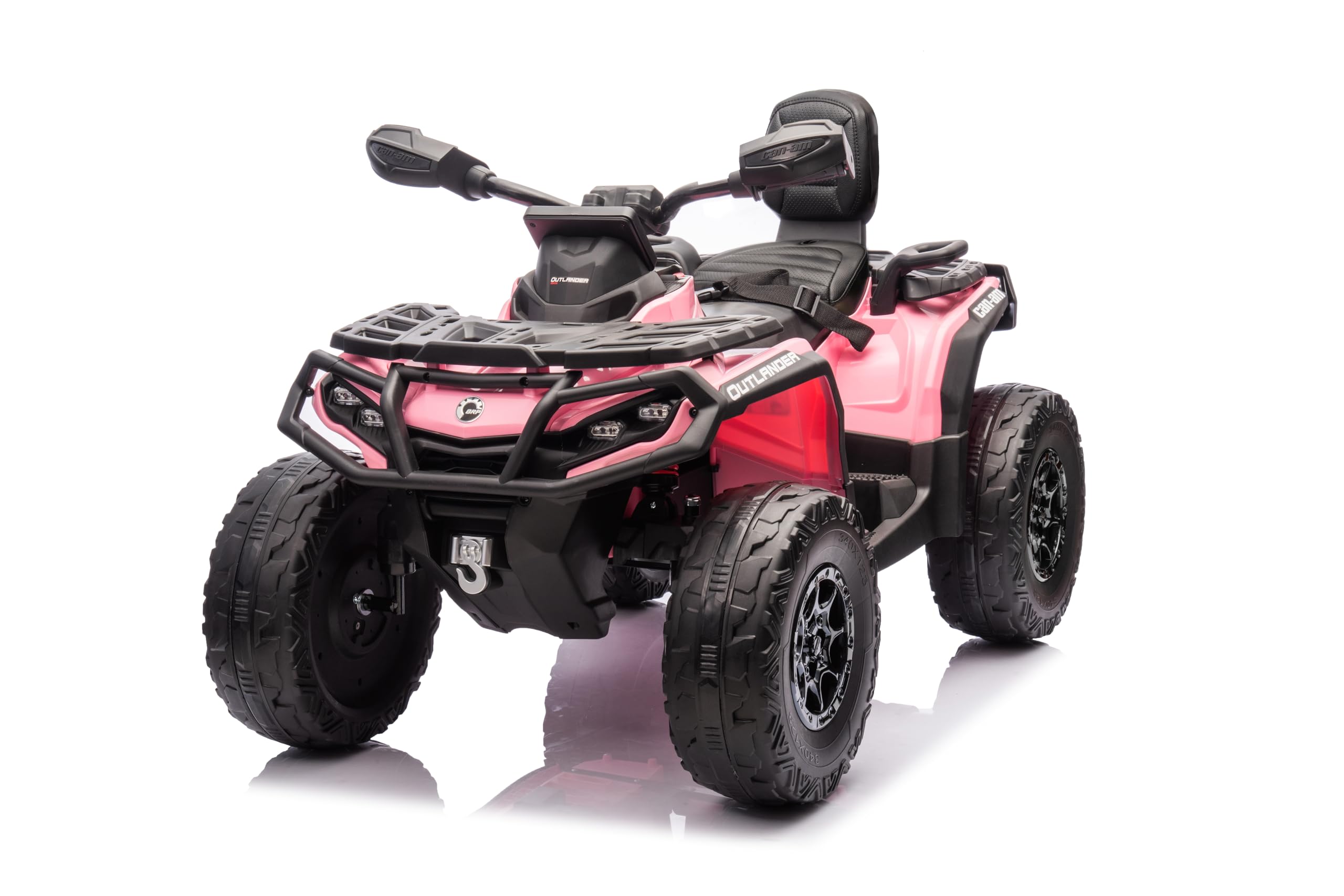 FINOOS Quad Electric Enfants 2 Places 24V, Can-am Outlander, Voiture Electrique Enfants 4x4, lumières LED, 24V, Moteurs 4 x 200W Batterie: 24V 7Ah, Roues Souples en EVA (Rose)