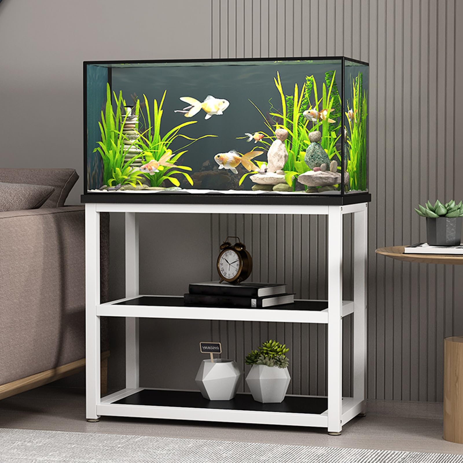 Stabilny stojak do akwarium z szafką do przechowywania, 70 x 45 cm wysoki uchwyt do terrarium, wytrzymała rama z emaliowanej stali, idealny do salonu i sypialni, czarny (70 x 45 cm / 27,6 x 17 cm