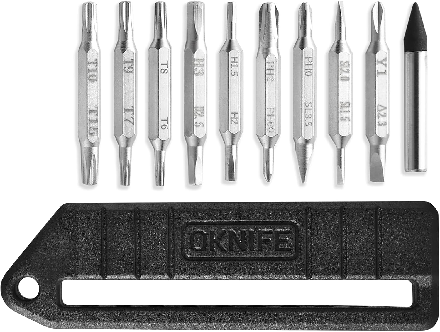 OKNIFE MBS1 4mm Hex Bit Screwdriver Set, 9 PCS Durable S2 Tool Steel Double-Ended Bit Set med Eternal Pencil, Ideal for Opry, D1, U1 Pro Series and Other 4mm Hex Nut Drivers