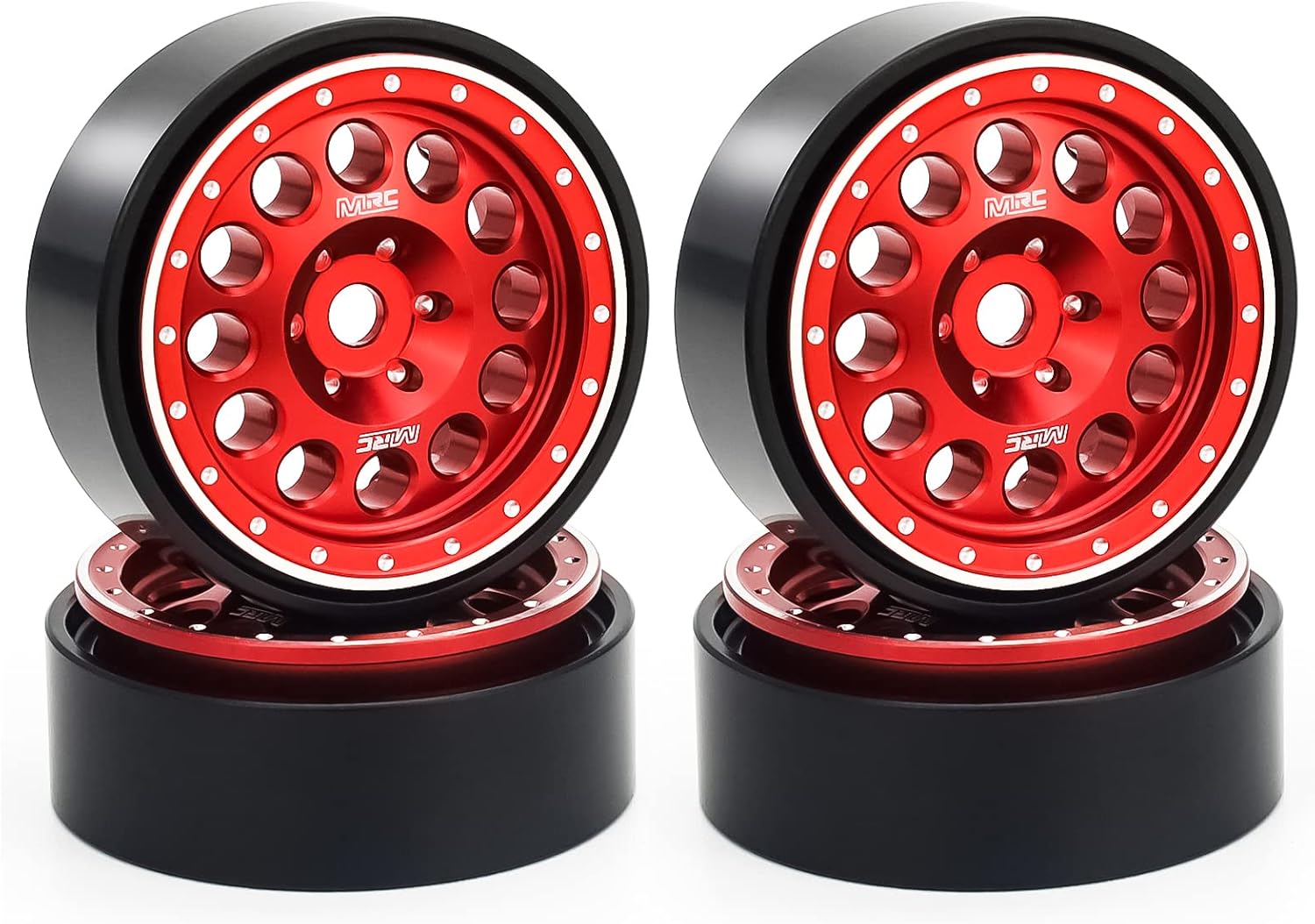 MRC 1.0 Beadlock Wheels RC Metal Bead Lock Wheel Rims Upgrades Aluminum Accessories for 1/24 1/18 SCX24 Deadbolt RC Car C10 Jeep Betty (red)