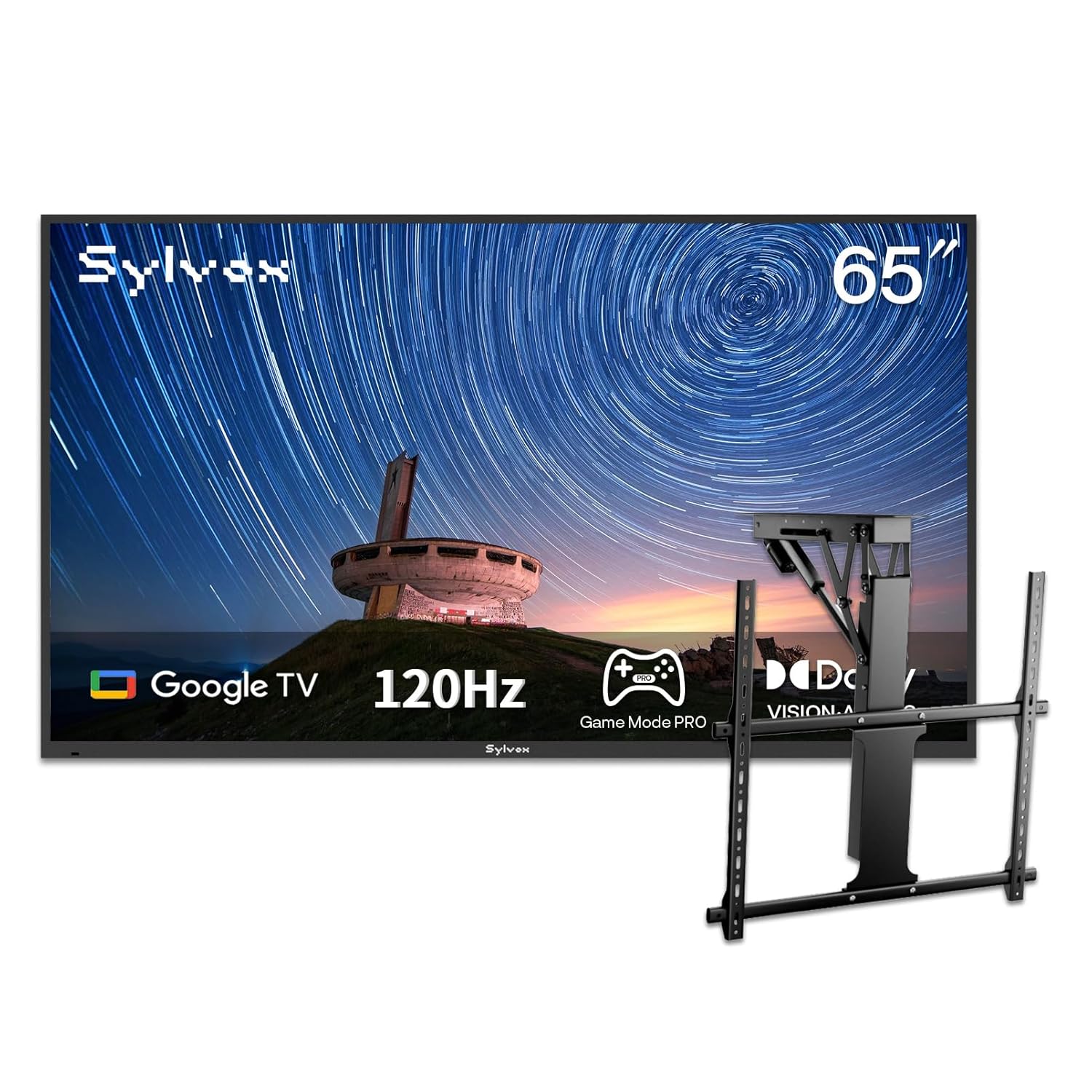 SYLVOX Outdoor TV with Electric Ceiling Mount Cover 65 inch 120Hz 4K Smart TVs Weatherproof IP55 Waterproof Support