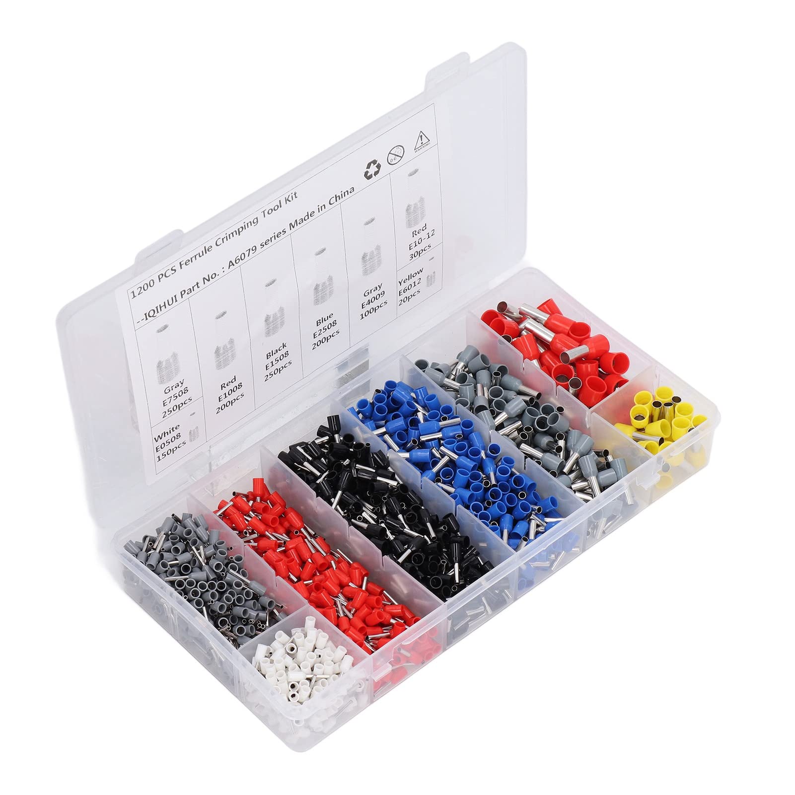 Caja de 1800 Uds. Conectores de cables eléctricos, 8 tipos de terminales de engarzado de alambre ajustables, Kit de herramientas de prensado de virola para el hogar y el coche