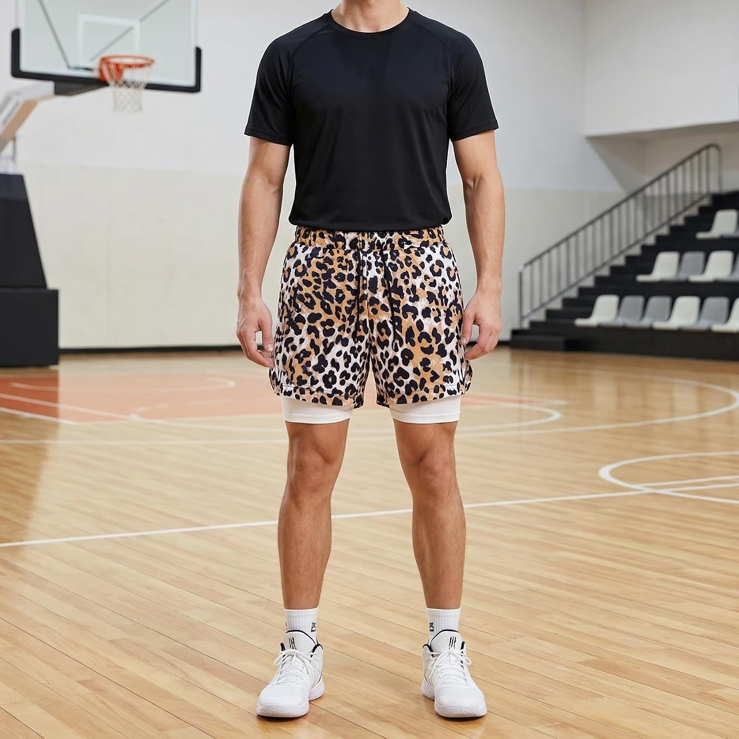 Rulercosplay Fashion Animal Printing Inner Layer 5'' Inseam Swim Trunks Novelty Sport Board Shorts for Men, Women