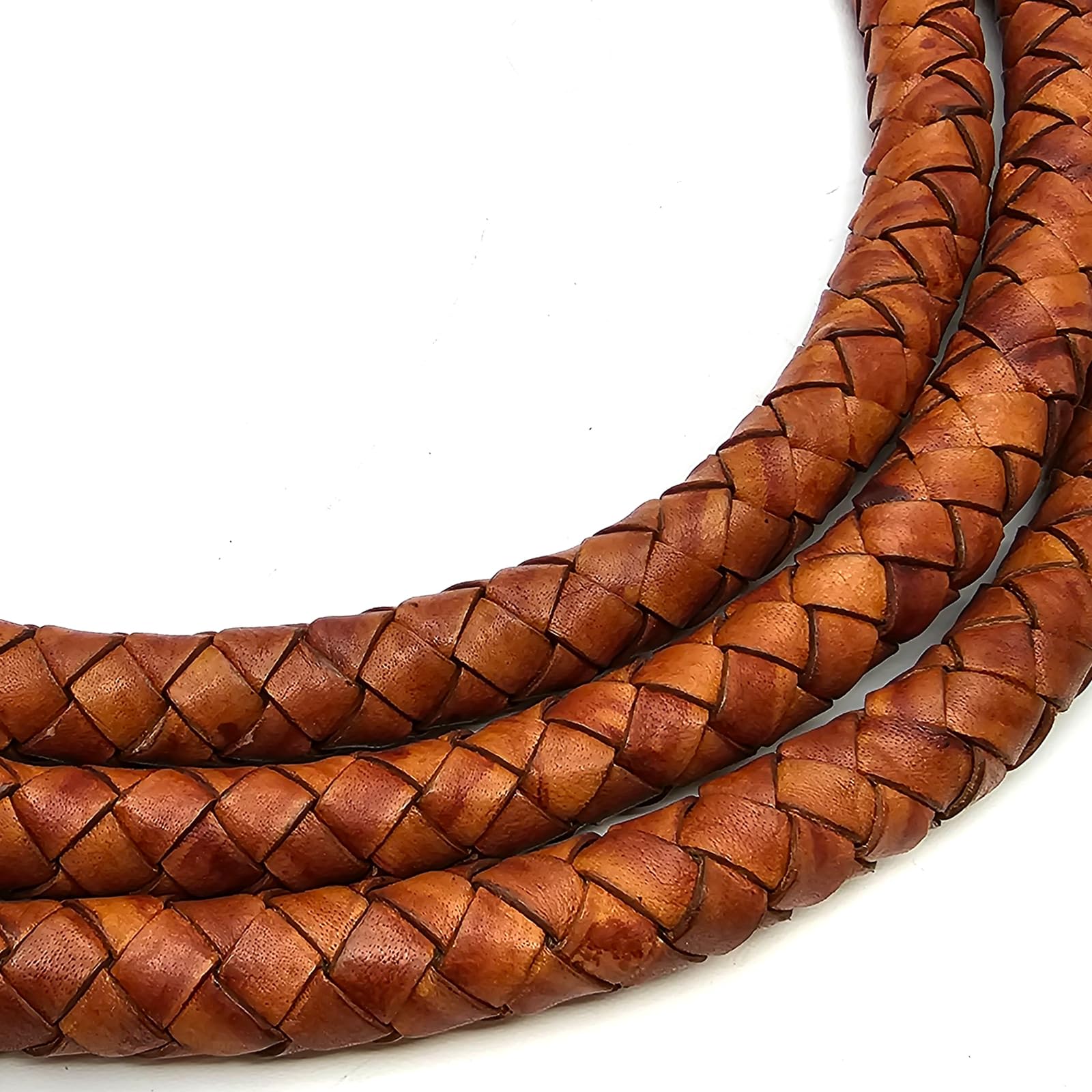 esnado Pleciony sznurek skórzany 20 mm, antyczny jasnobrązowy – 5 metrów – sznurek bolo ze skórzanym rdzeniem, garbowany roślinnie, 6-krotnie pleciony (6 x 10 mm)