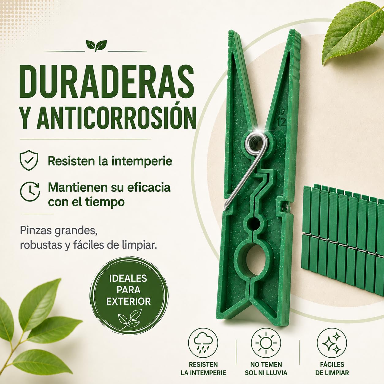 Today Eco – 40 Pinzas Ropa Grandes de plástico Reciclado 95%, Resistentes, antióxido, Anti-Viento, no Dejan Marca – para tendedero Exterior