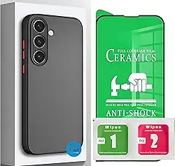 Capa Capinha Case Premium Anti Impacto Fosca Preta Translúcida com Proteção de Câmera para Samsung Galaxy S24 FE - FD Acessórios (Capa e Película 3D S24 FE)
