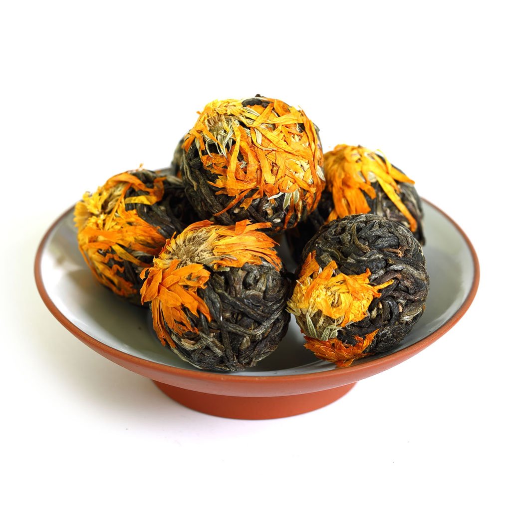 GOARTEA Puerh Tea Cake 100g / 3.5oz 2017 Year Raw/Sheng Calendula Officinalis Bulang Tuocha - Yunnan Pu-erh Pu erh Puer Pu'er Chinese Tea