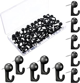 Tenare 50 Pieces Push Pin Hooks Plastic Heads Pin Tacks Decorative Wall Thumb Tacks Hanging Nails for Cork Bulletin Board Map Photos Calendar Home Office Supplies(Black)