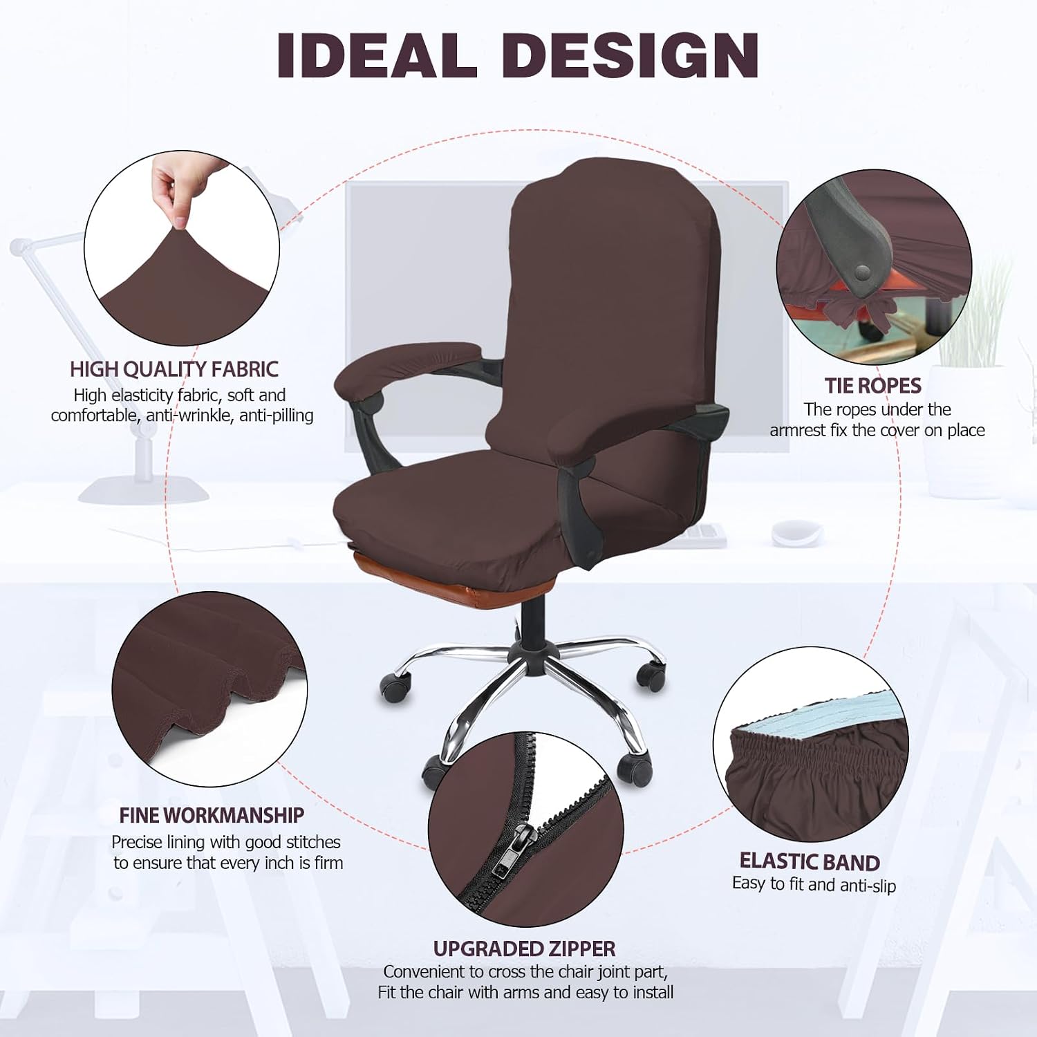 NeColorLife Office Chair Cover with Armrest Covers, Large, Dark Brown image 2