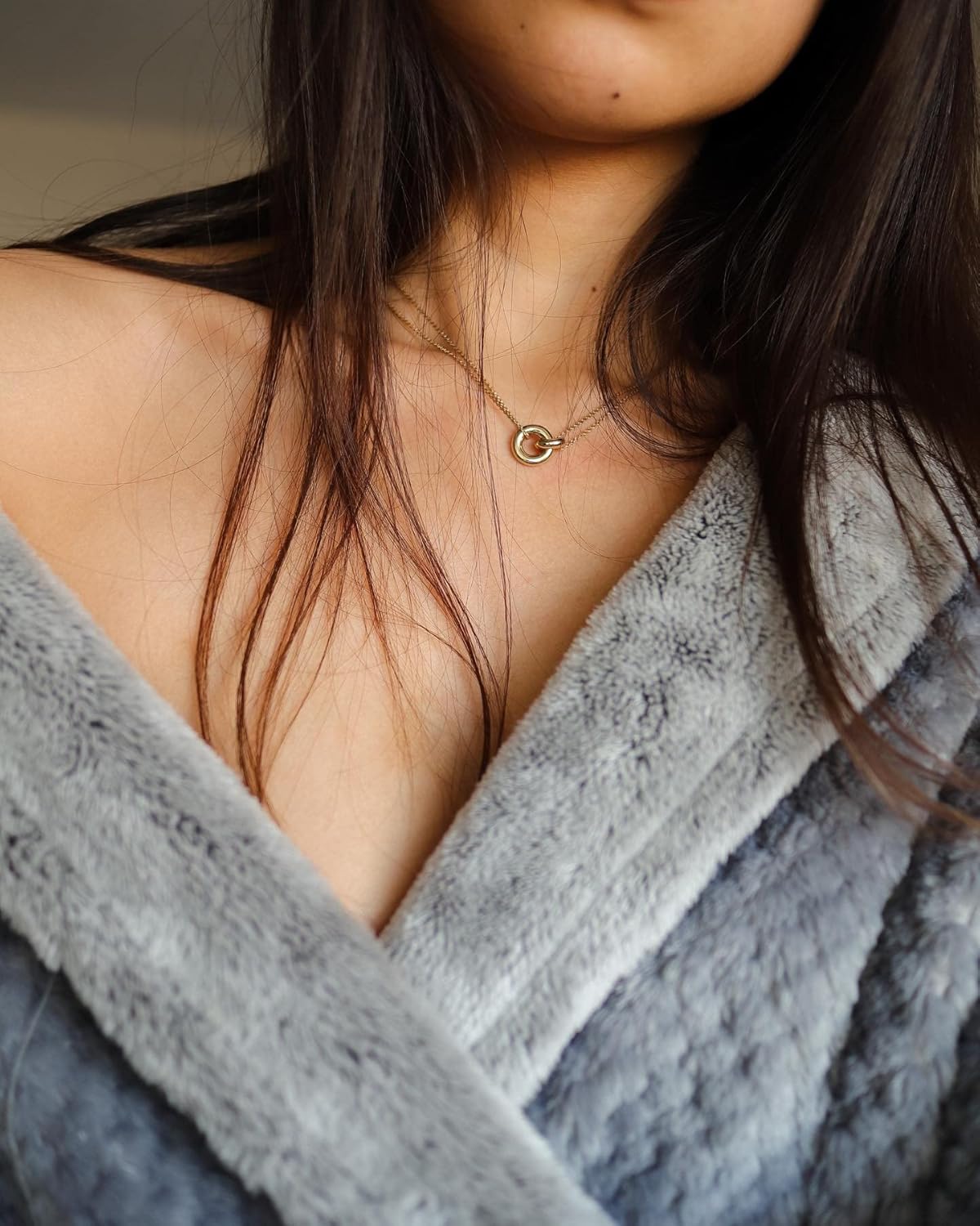 AllenCOCO Dainty Gold Necklace for Women Trendy, Cute Sister Necklaces, 14k Gold Plated S925 Sterling Silver Interlocking Circle Heart Necklace Herringbone Chain Choker Necklace fo...