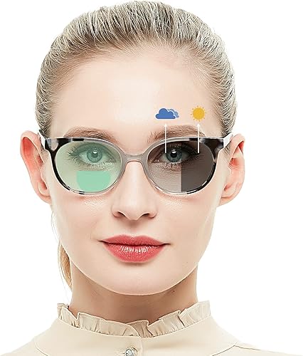 OCCI CHIARI Anteojos de lectura bifocales fotocromáticos para mujer, redondos, con bloqueo de luz azul, lectores 1.0 1.5 2.0 2.5 3.0 3.5 4.0 (gris