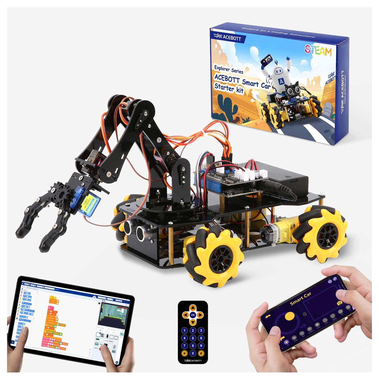 Robotics for Kids Ages 8-12, ACEBOTT Smart Robot Arm Car Kit with 5DOF,  STEM Toys for Boys Age 8-12, ESP32 Arduino/Python Coding, App Remote  Control