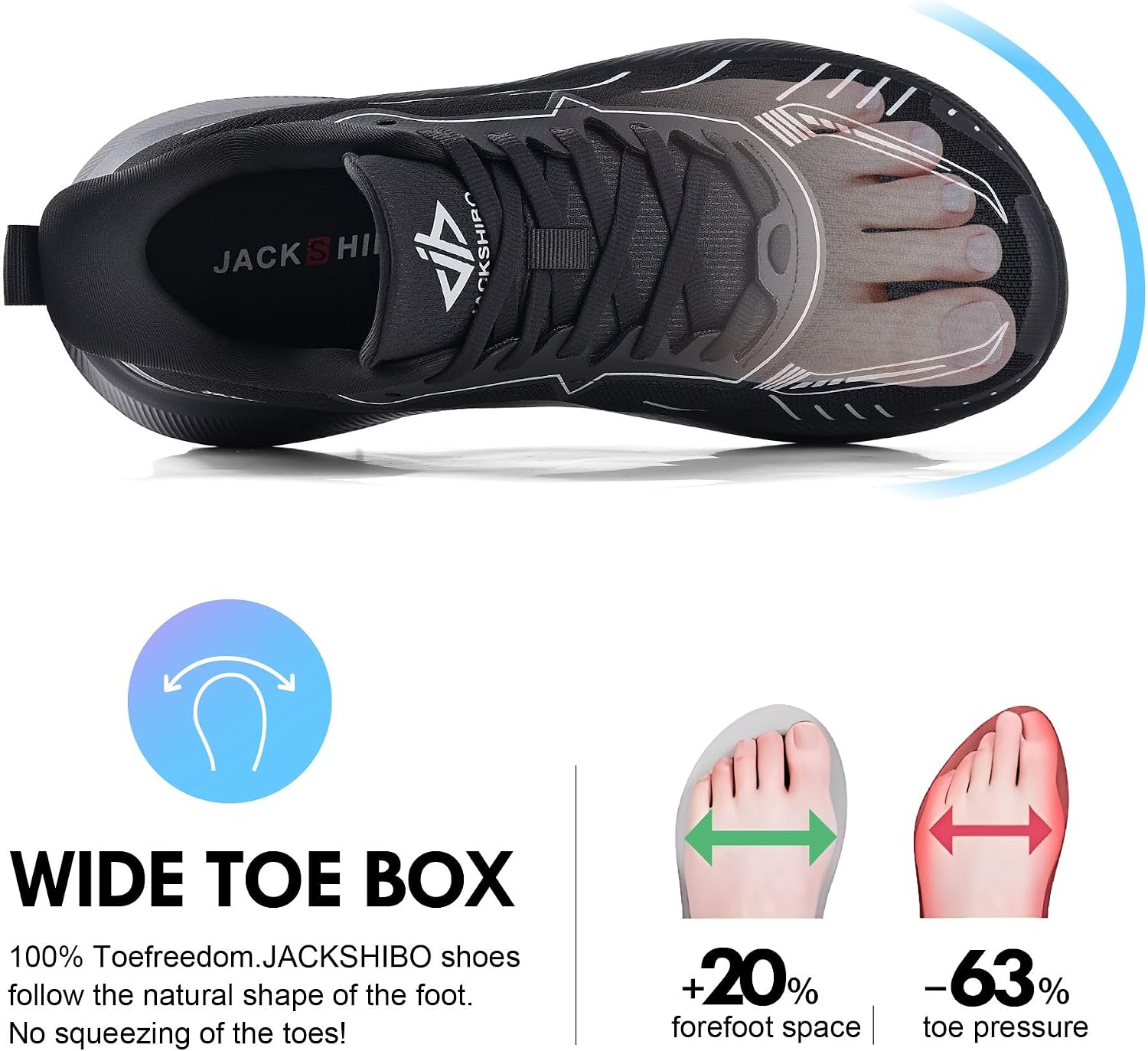 JACKSHIBO Wide Toe Box Shoes Men Arch Support Slip On Zero Drop Sneakers