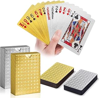 Comprar 2 Barajas de Cartas Impermeables, Oro y Plata, Baraja Poker de Plástico, Textura Diamante, Diseño Duradero y de Lujo para UNO, Juegos de Cartas al Aire Libre, Piscina, Playa, Viajes