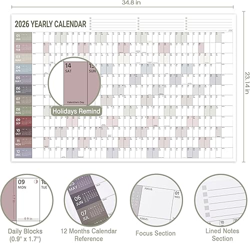 Miniatura 4 de Calendario anual de pared 2026, calendario de pared 2026, enero de 2026 a diciembre de 2026, calendarios anuales de pared 2026 con fechas julianas
