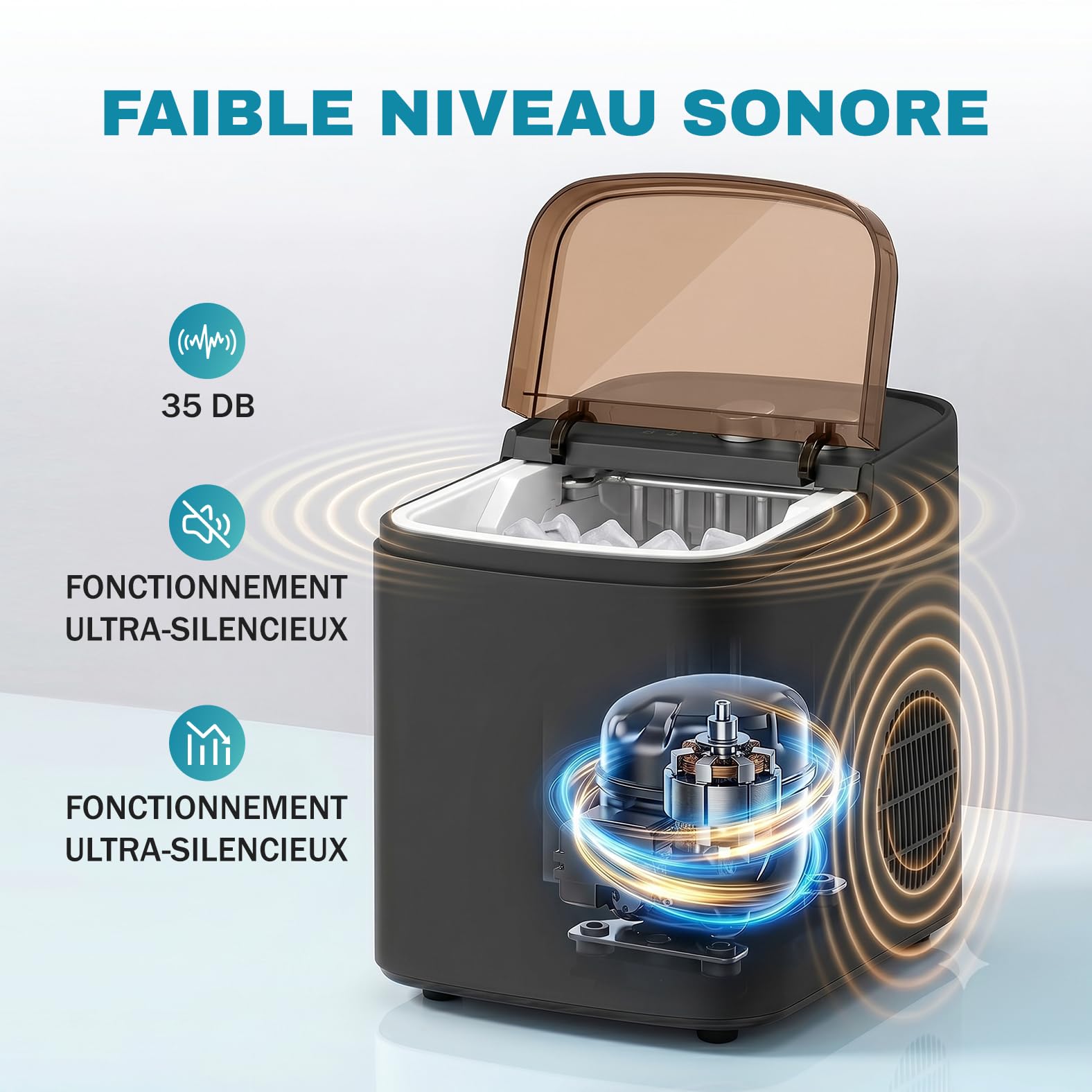 LEADZM Machine à Glaçons 12 kg/24h, 9 Glacons en 6-10 Minutes, 2 Tailles de Glacons,Machine a Glacons avec Poignée portable pour la Maison, la Fête, le Bureau et le Camping (Noir)