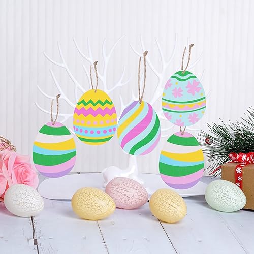 Miniatura 6 de Yookat 50 piezas de huevos de Pascua recortados de madera sin terminar adornos de huevo de Pascua madera de huevo manualidades recortes huevos de