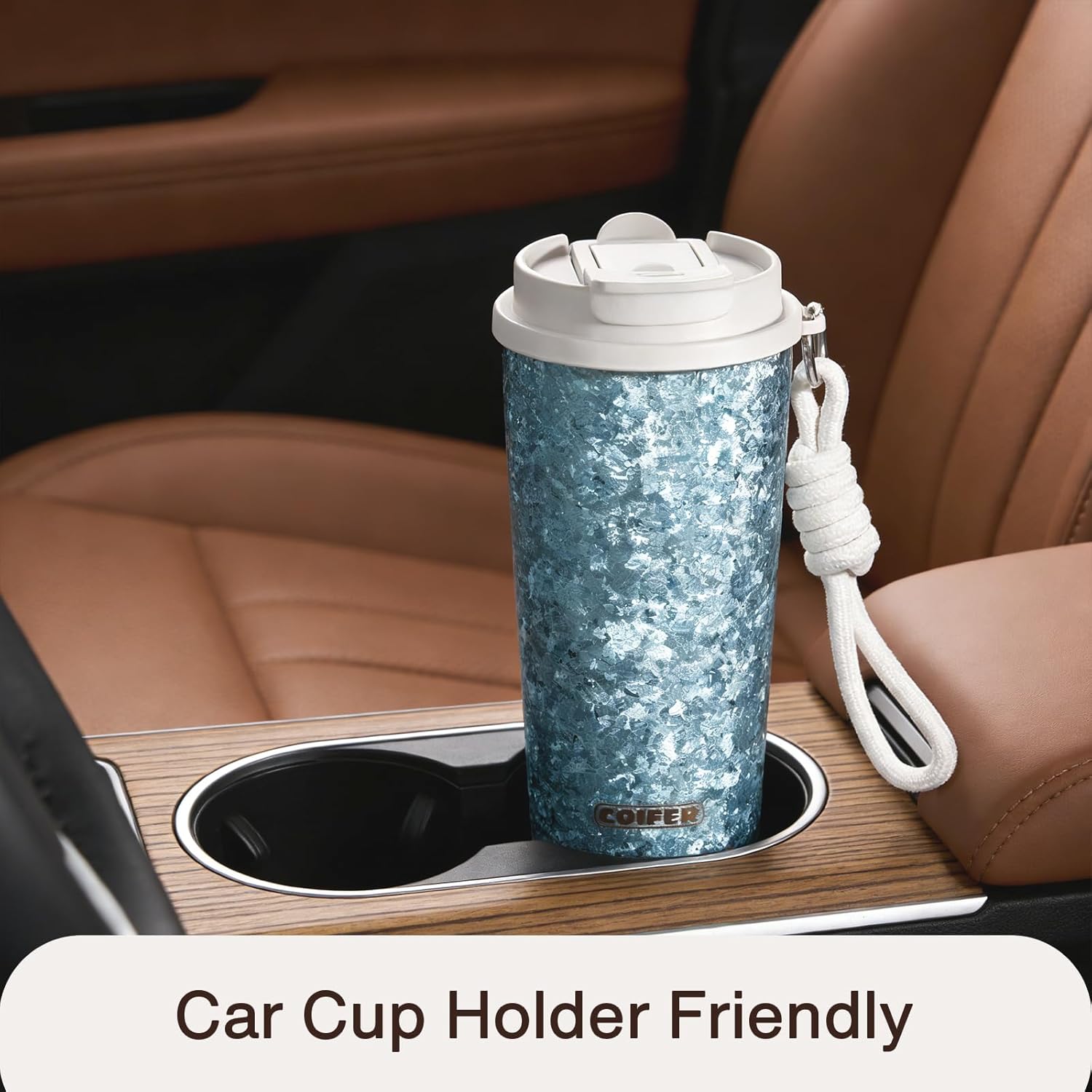 16 oz Titanium Coffee Tumbler, Leak-Proof Travel Cup with lid and straw, Vacuum Insulated Water Bottle, Ultralight, BPA-Free, Fits Car Cup Holders, For Hot & Cold Drinks (Blue)