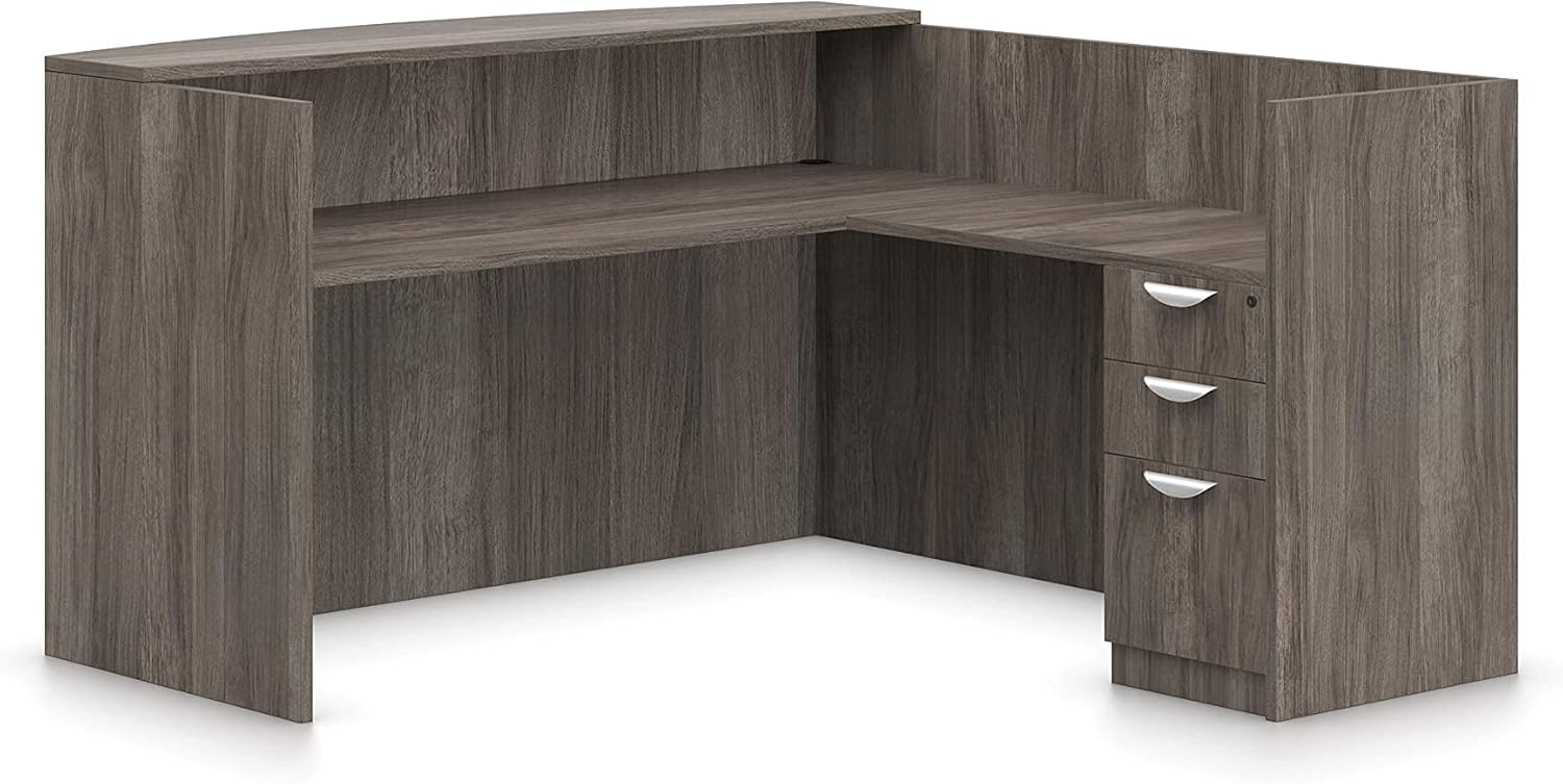 Offices To Go L Shaped Reception Desk W/Drawers W/Transaction Top 71" W X 30" D X 42" H Reception Return 42" W X 24" D X 42" H - Artisan Grey AGL